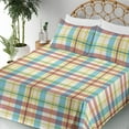 thumbnail image 3 of Ambesonne Plaid Fitted & Flat Sheet with Shams 4 Pcs Set, Tartan Motif Stripes Vintage, Calking, Pale Sky Blue Mustard, 3 of 5