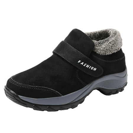 

YODETEY Women s Flats Shoes Plus Clearance Cotton Winter Outdoor Snow Velvet Warm Thick Bottom Large Size Thickened Cotton Boots Soft Bottom Black