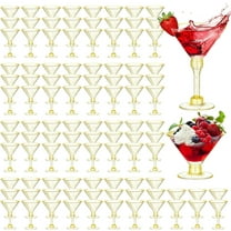 YSTDHL 50 Pcs Plastic Martini Glasses 5 oz Gold Glitter Disposable Cocktail Glasses Tall Appetizer Dessert Cups Unbreakable Wine Shooter Glasses for Margarita Wine Champagne Ice Cream