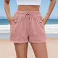 thumbnail image 4 of Sevevn Women's Spring/Summer New Style Women's Solid Color Drawstring Pocket Fashion Casual Shorts Great Gifts for Less Pink M, 4 of 6