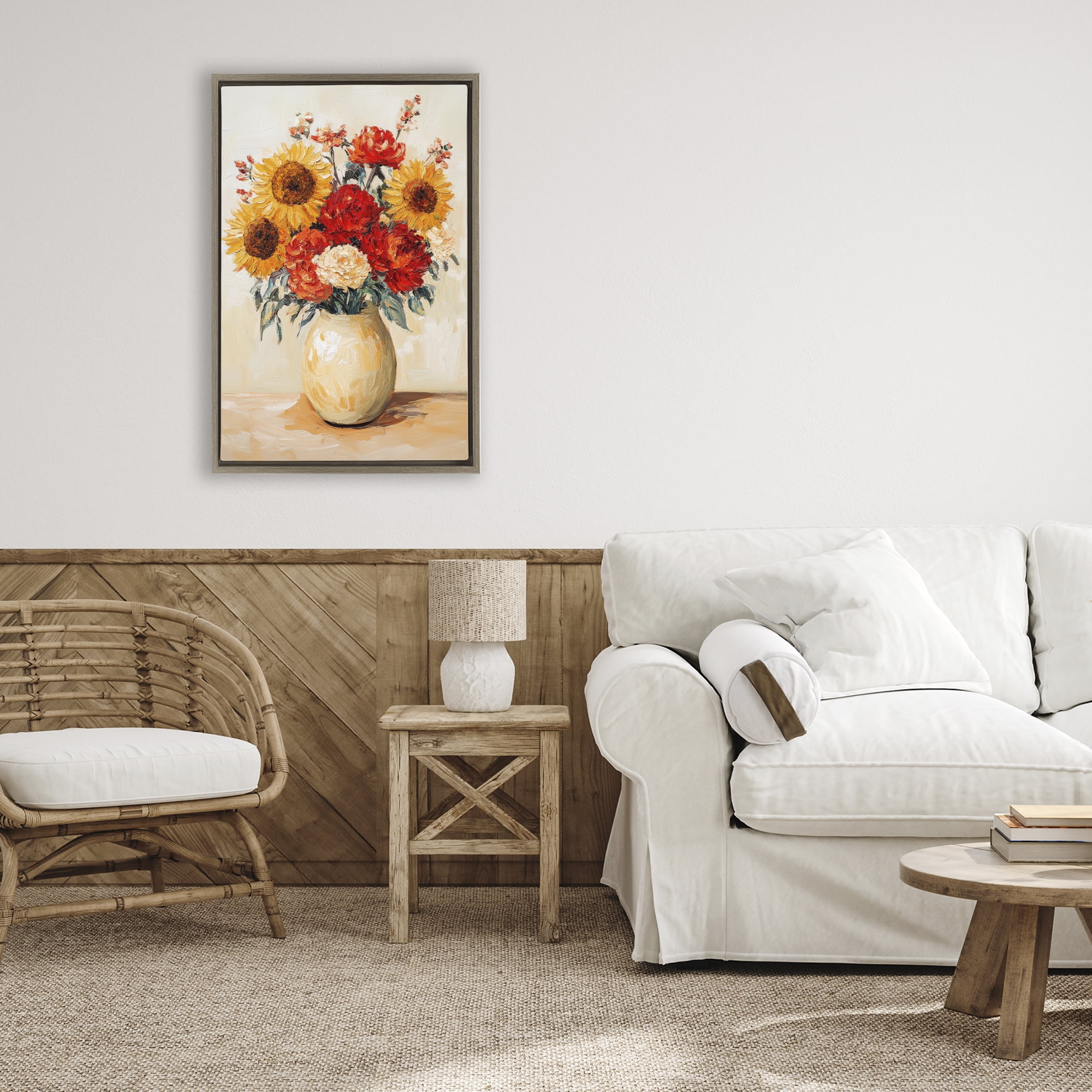 Charming Bouquet of Fall Brown Framed Floater Canvas Wall Art, design by Petal Prints Design