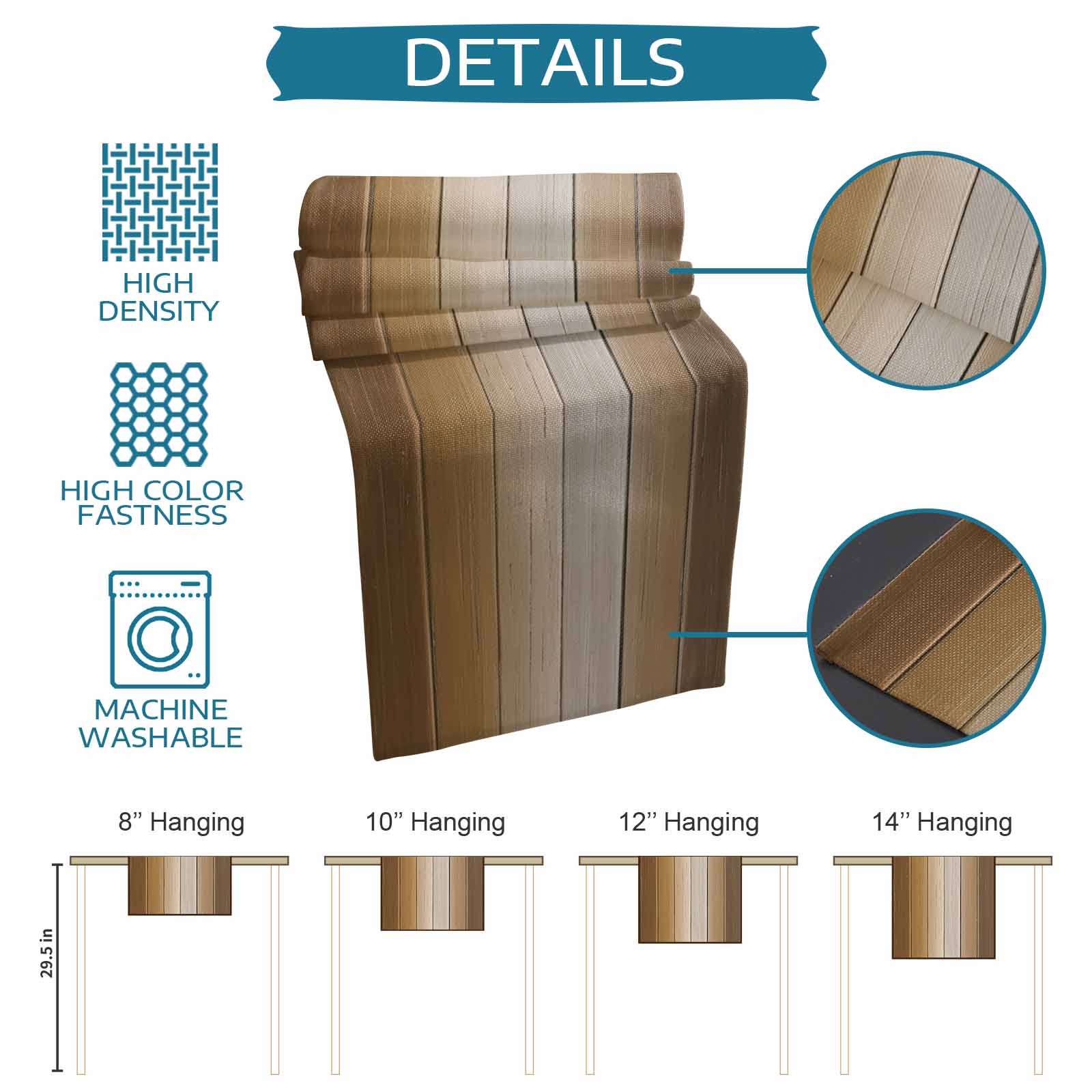 Brown Ombre Cotton Linen Table Runner for Dining Kitchen, Vintage Country Wooden Wedding Outdoor Party Tablerunners Decoration, Dresser Scarf Coffee Tablecloth Runners 13x70 Inches
