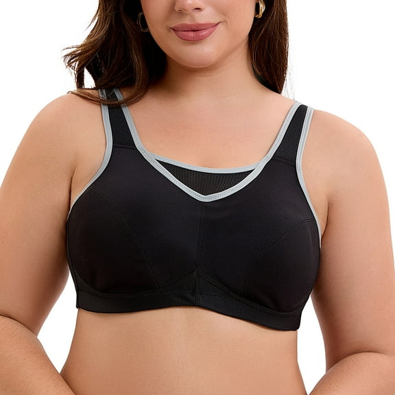 Women's Sports Bra Full Support High Impact Plus Size Wirefree Non-Padded Full Figure Bra 38DDD
