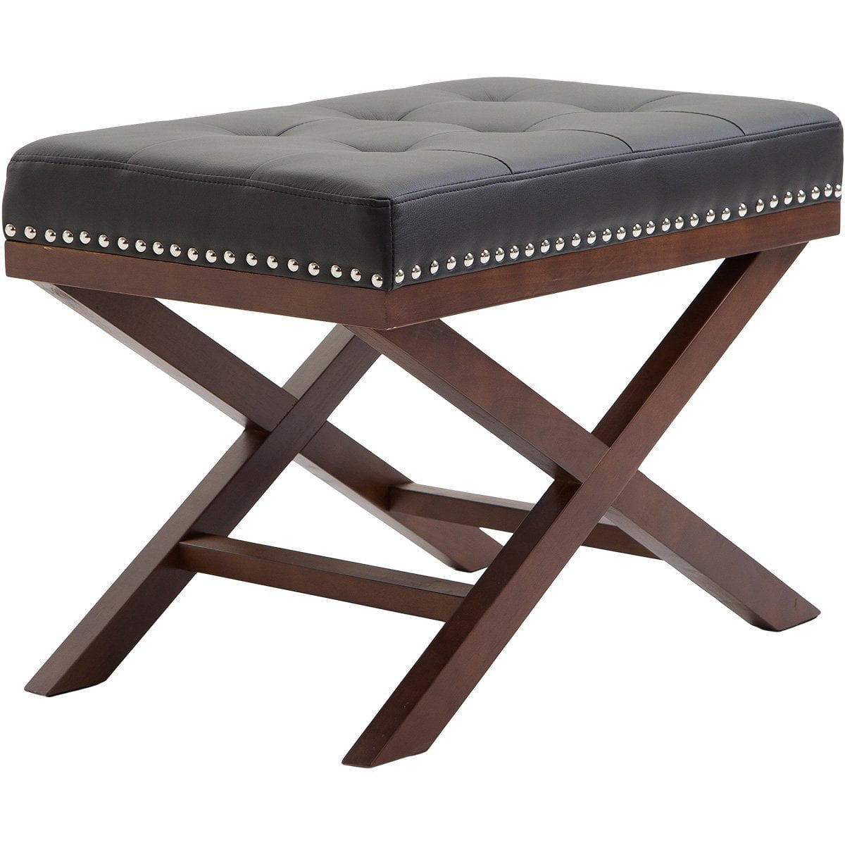 Harper&Bright Designs Upholstered Tufted X Bench Ottoman with Nailhead