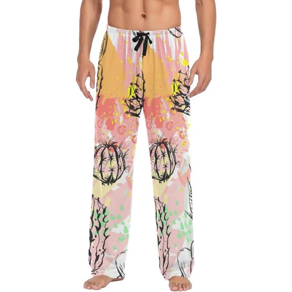 Colorful Cactus Ghost Pajama Pants, Men's Lounge Pants Light with Drawstring and Pockets, Christmas New Year Birthday Father's Day Gifts