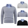 thumbnail image 4 of Men Sweater with Shirt Collar 2 in 1 Kintted Sweater Pullover Mock Shirts, 4 of 5
