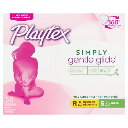 Playtex Simply Gentle Glide Tampons, Unscented, Regular/Super, 50