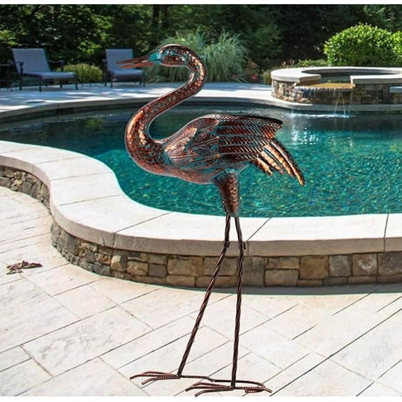 Garden Crane Statues for Outdoor Standing Patina Heron Decoy Yard Sculptures, Metal Bird Art Ornaments for Patio Lawn Pond Backyard Decorations