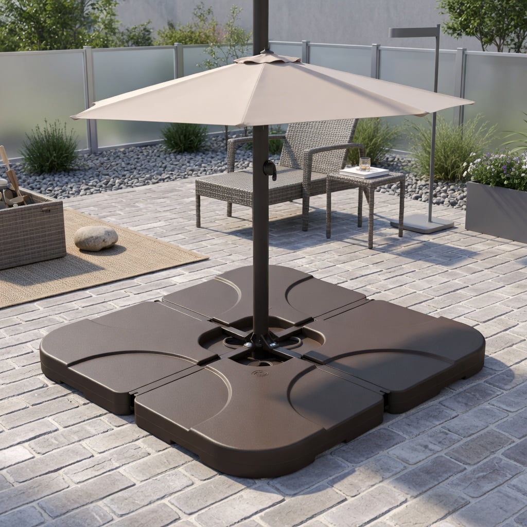 Resenkos Umbrella Base for Patio, Umbrella Stand Outdoor Base,20 Inch Patio Offset Water Filled Plate Umbrella Base Sand-Coffee
