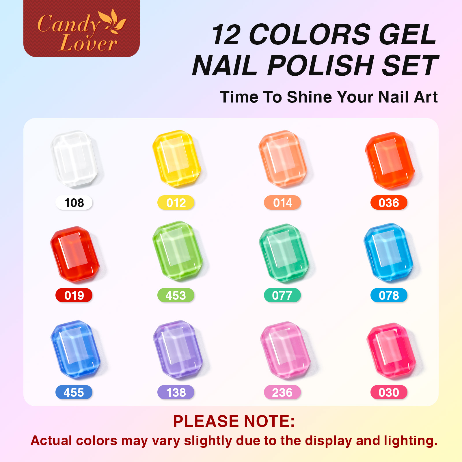 Candy Lover Gel Nail Polish Kit, 12 Colors Classic Rainbow Nail Gel Kit with Greeting Card & 72W UV Nail Lamp, Salon Quality Long-lasting Gel Polish Set, Gift for Girl Women DIY Manicure