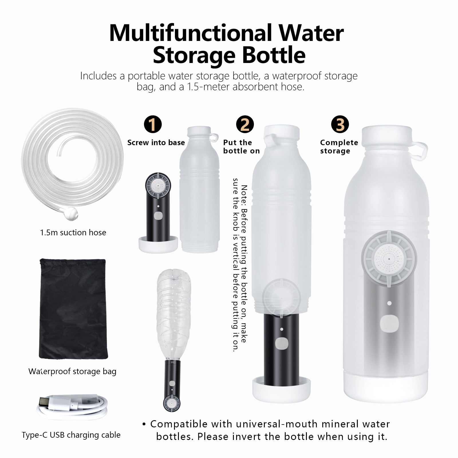 Portable Electric Travel Bidet 3 Modes, Handheld Shattaf with 500ml Bottle & 1.5m Long Hose, Rechargeable Personal Hygiene Kit for Travel, Camping, Wudu &MaternityCare & Elderly