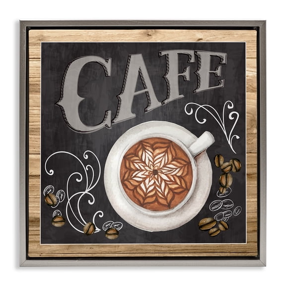 Stupell Industries Chalkboard Style Cafe Sign Food & Beverage Painting Gray Floater Framed Canvas Art Print Wall Art, 25 x 25