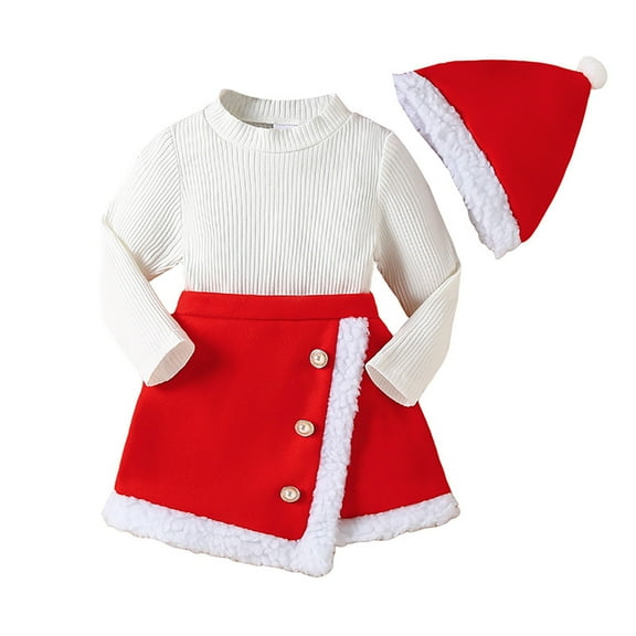 Jamsmile Toddler Girls Sets Christmas Party Outfits Long Sleeve High Neck Tops With Skirts Hats Dress Princess Clothes Sets