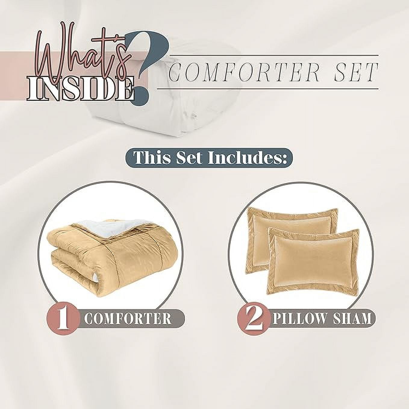 Elegant Comfort Ultra Plush 3-Piece Sherpa Comforter Set, Solid-Color and a Fluffy Sherpa Reverse, All Season Suitable, Heavy Weight, Micro-Suede, Sherpa Comforter, Queen, Camel-Gold