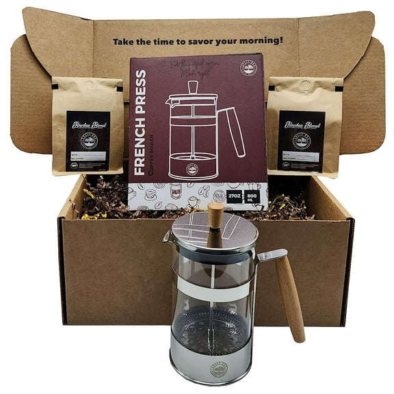 Bourbon Gift for Men and Women 2 Pack Organic Bourbon Barrel Coffee   1 Stainless Steel French Press Bourbon Barrel Aged Coffee. The Bourbon Coffee lover Favorite Gift Box.