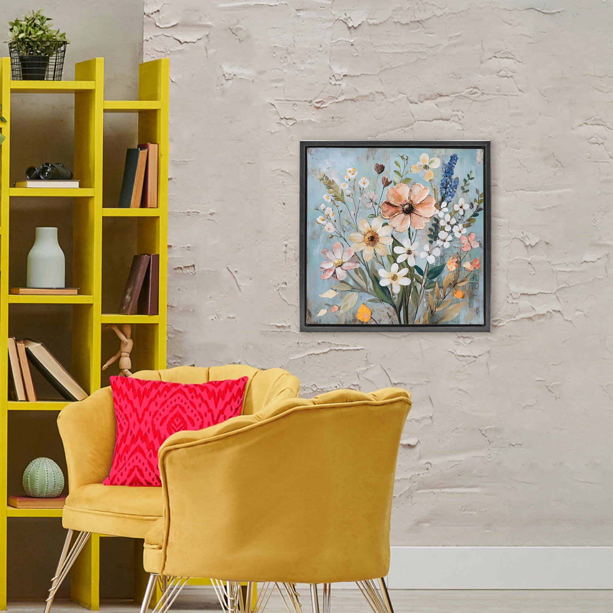 Stupell Industries Wildflower Mix Spring Bouquet Black Framed Floater Canvas Wall Art, design by Creative Studio