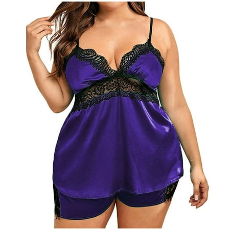 

Poatren Women Lingerie Lace Underwire Racy Muslin Sleepwear Underwear Nightdress Sexy Two-Piece Pajamas