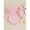 thumbnail image 3 of Infant Baby Girls Sweatshirt Jumpsuit Solid Color Round Neck Ruffled Long Sleeve Romper, 3 of 8