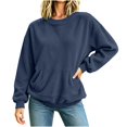 thumbnail image 4 of Yrmaups Cozy Long Sleeve Pullover Sweater for Women, Soft Casual Fall Winter Top, Loose Fit Solid Comfy Knitwear for Daily Wear, Navy 2XL, 4 of 6