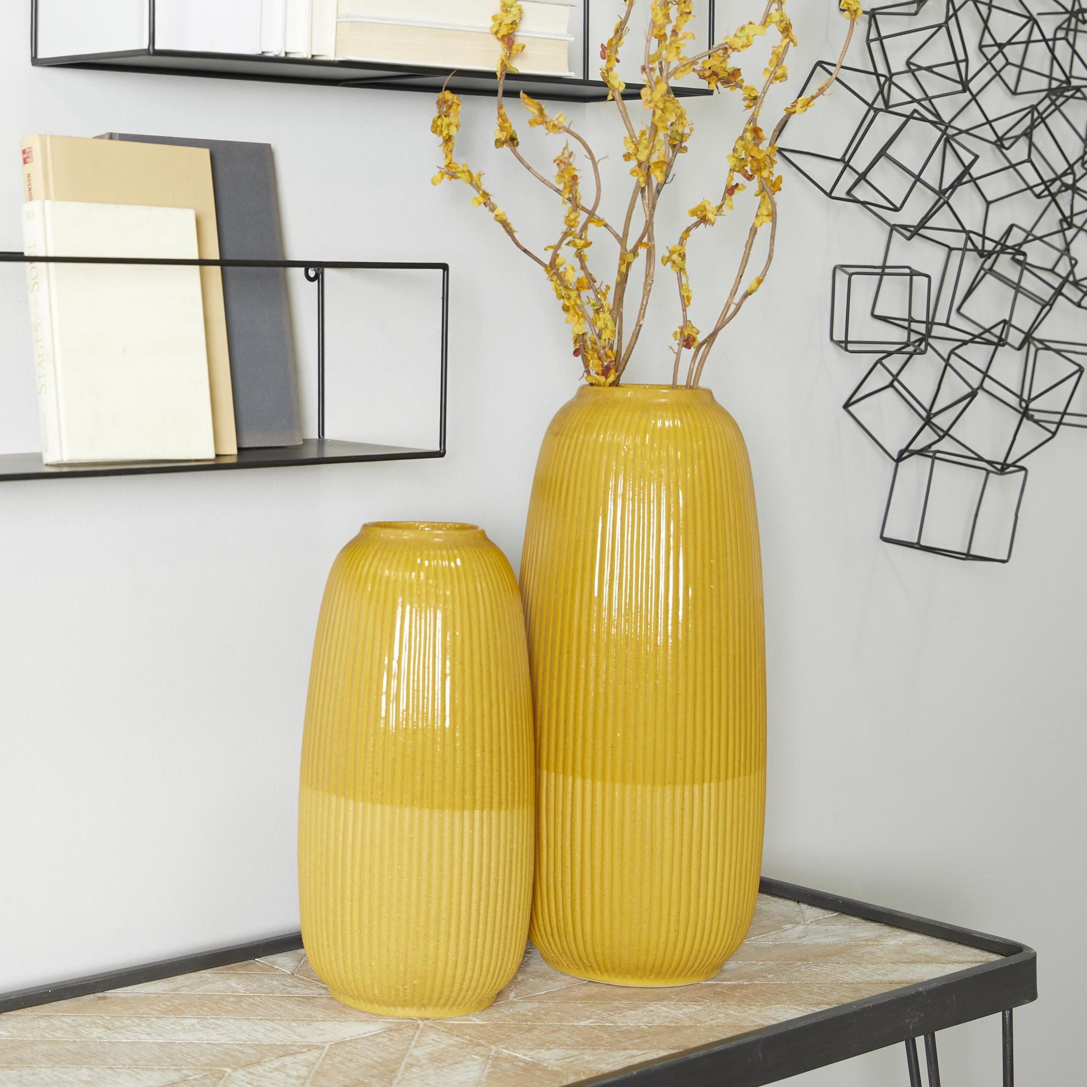 CosmoLiving by Cosmopolitan 18", 14"H Yellow Ceramic Vase, Set of 2