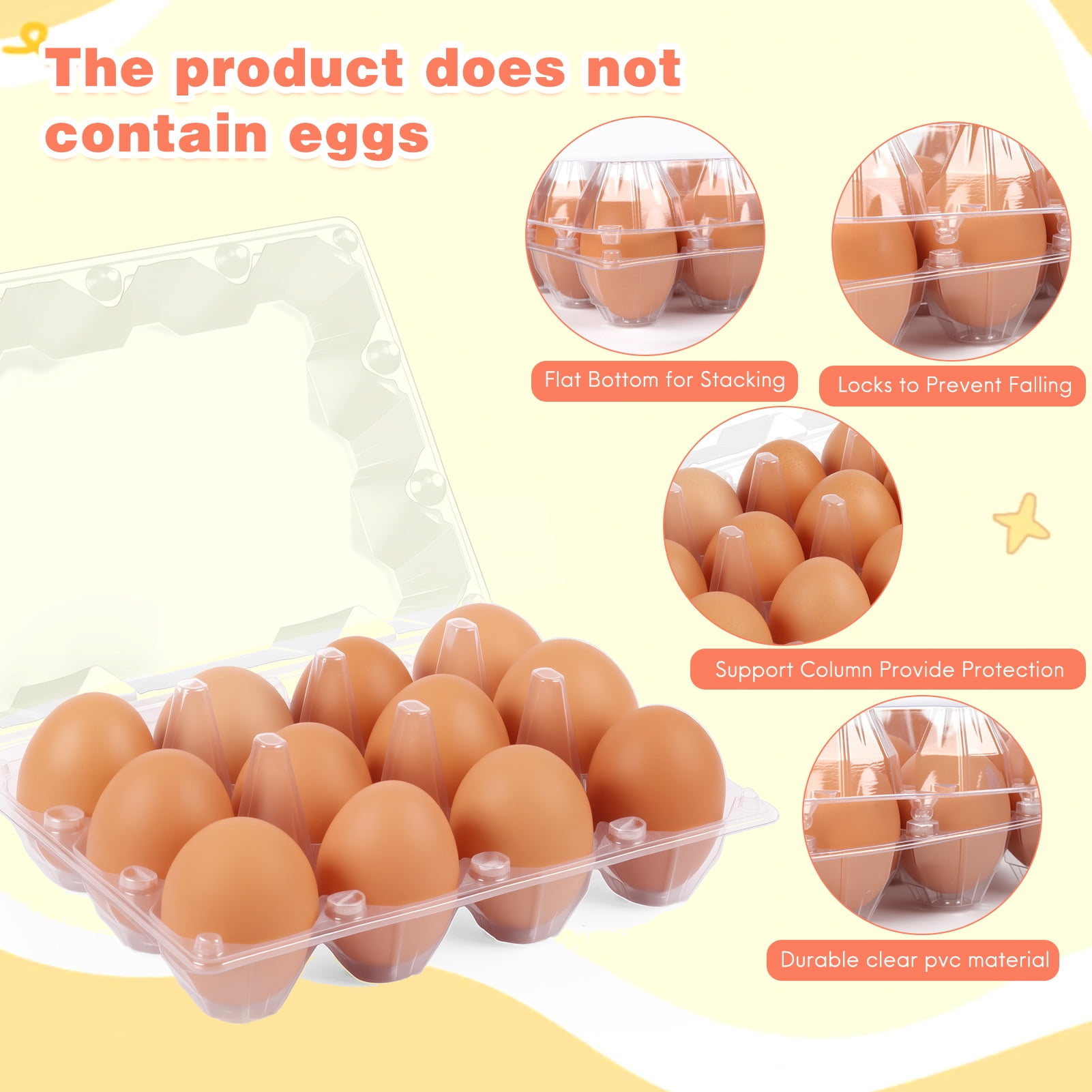 50 Pack Plastic Egg Cartons, Clear Empty Chicken Egg Carton, Reusable & Cheap Egg Containers Bulk for Family, Farm, Markets Display
