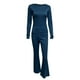 thumbnail image 4 of Conjunto informal de mujer de camiseta de manga larga y leggings acampanados de cintura baja - 92 % mezcla de viscosa, ajuste elástico, yoga/lounge/comodidad para todo el día, 4 of 5