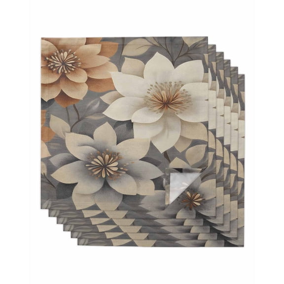 nqOlkjepod Burnt Orange Grey Flower Cloth Napkins Set of 6 Reusable Dinner Napkins, Vintage Spring Floral Botanical Cocktail Napkin Washable Table Napkins for Wedding/Party/Baby Shower 20"x20"