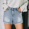 thumbnail image 2 of Luxalzxs Womens Ripped Denim Shorts Mid Rise Distressed Cut Off Jean Shorts Casual Summer Stretchy Ripped Shorts, 2 of 5