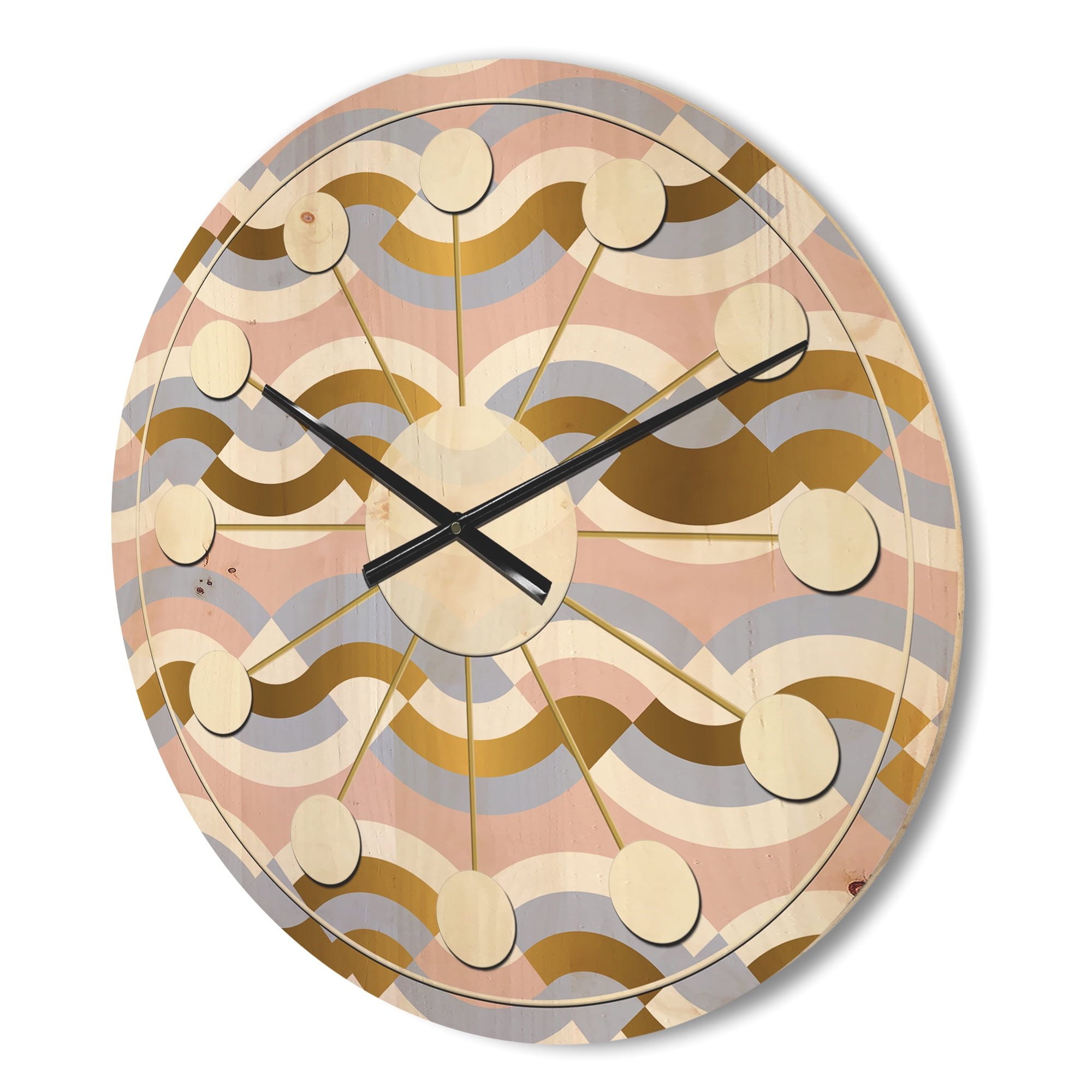 Designart 'Retro Geometric Braids Wave' Mid-Century Modern Wood Wall Clock
