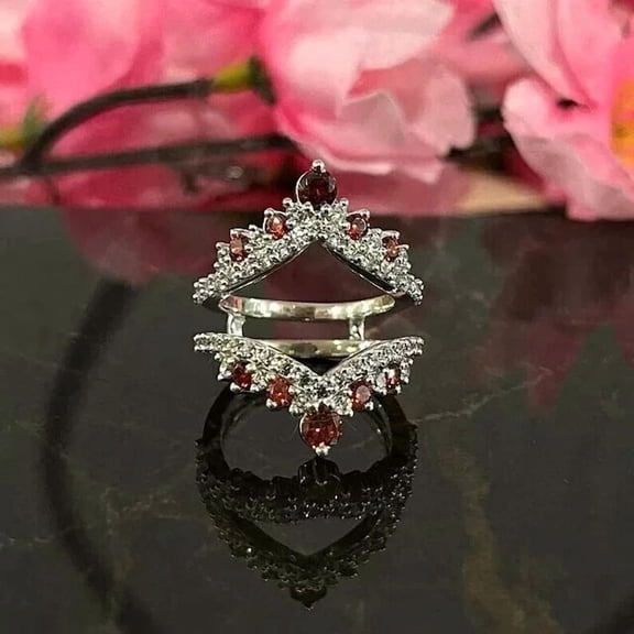 2Ct Round Cut Simulated Ruby Enhancer Wrap Wedding Ring For Women's 14K White Gold Plated 925 Silver