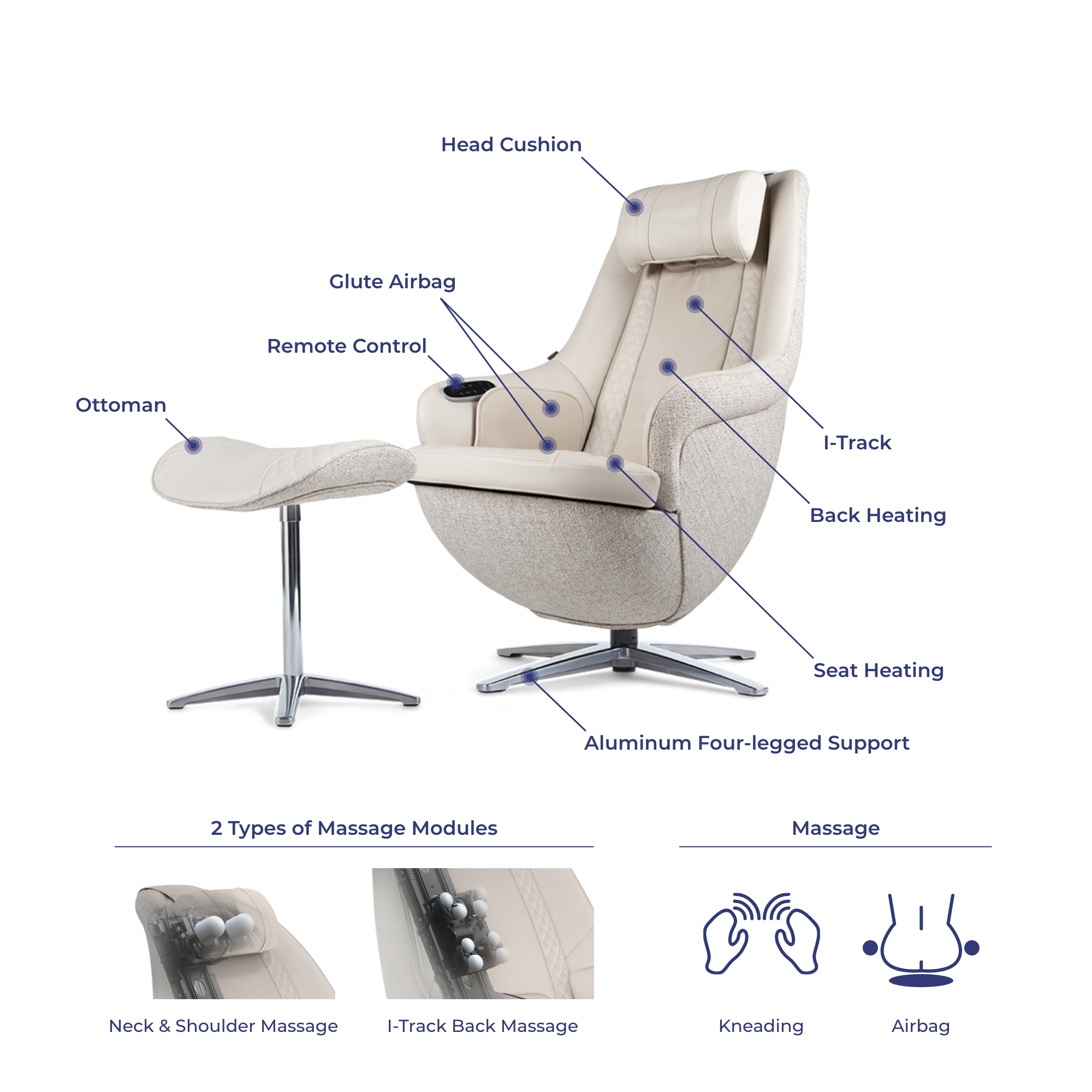 NOUHAUS® "Modern" Massage Chair with Ottoman – Decor Enhancing Massage Chair - image 4 of 10