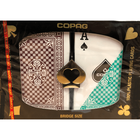 100% Plastic Bridge - Copag Copa Casino Plastic Bridge Playing Cards 2 Deck Set - Green/Brown Jumbo Index
