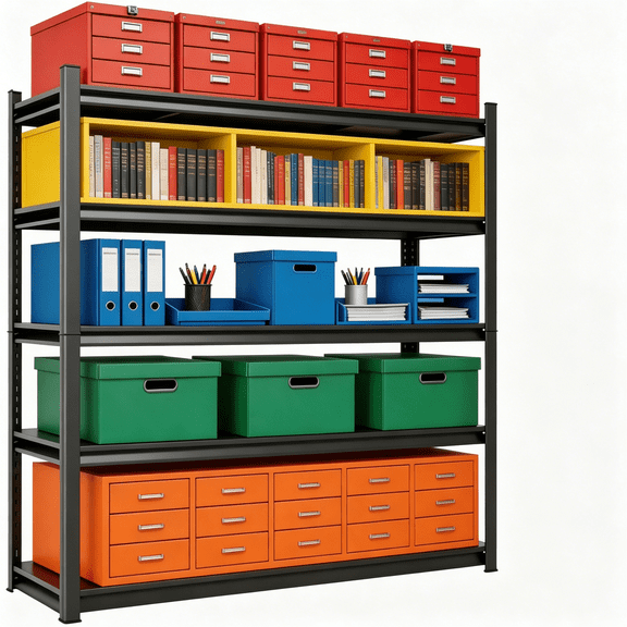 72"H 5 Tier Black Garage Shelves, 40"W Adjustable Metal Shelf, 16"D Deep Storage Shelving, 3000LBS Heavy Duty Steel Rack, Tall Shelves for Living Room Office Garage Warehouse & Plant Display