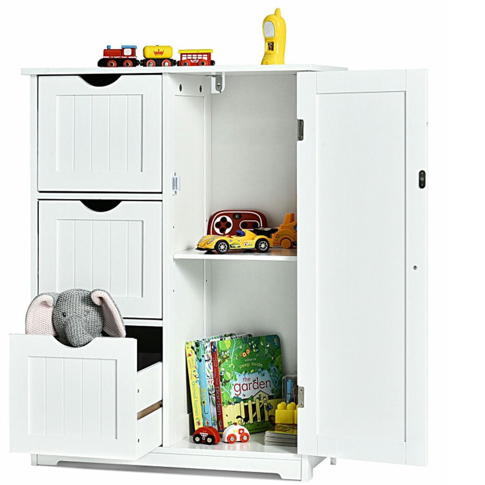 Finihen Bathroom Storage Cabinet, Bathroom Floor Cabinet, Bathroom Floor Cabinet Side Storage Cabinet with 3 Drawers and 1 Cupboard, for Bathroom, Living Room, Bedroom, Kitchen, White Finihen Bathroom Storage Cabinet, Bathroom Floor Cabinet, Bathroom Floor Cabinet Side Storage Cabinet with 3 Drawers and 1 Cupboard, for Bathroom, Living Room, Bedroom, Kitchen, White