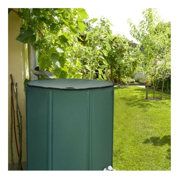 100 Gallon Rain Barrel, Portable Water Collector Tank with Spigot & Filter - Foldable Rainwater Harvesting System for Garden & Lawn, Green