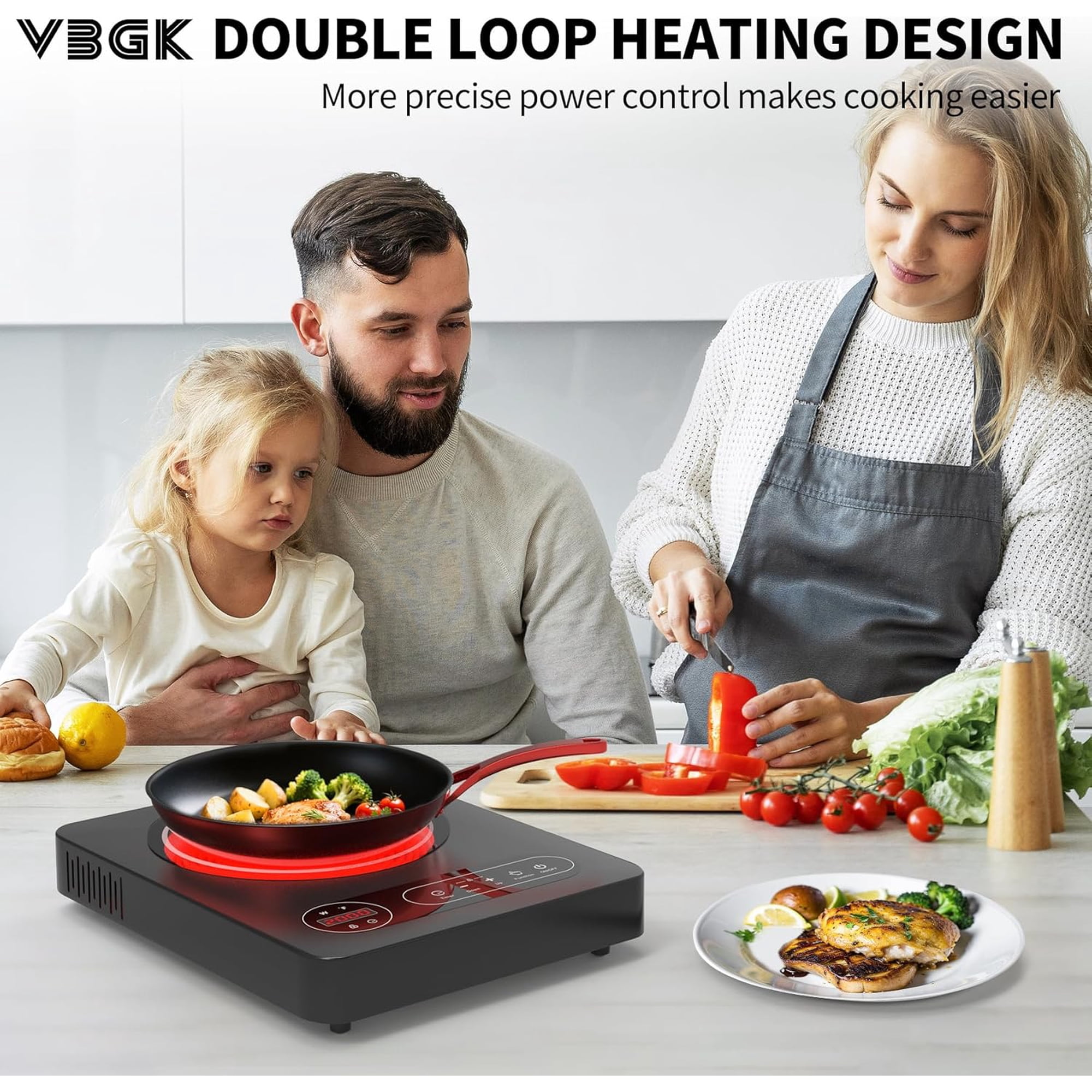 Single Burner Electric Cooktop, 110V 1800W Electric Stove Top with LED Touch Control, 10 Power Levels, 4h Timer, Safety Lock, Portable Single Burner Cooktop