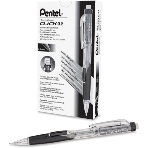 Pentel .9mm Twist-Erase Click Mechanical Pencil #2 Lead - 0.9 mm Lead Diameter - Refillable - Transparent, Black Barrel - 1 Each