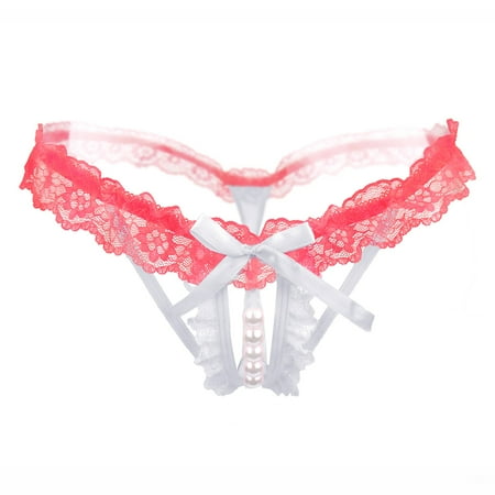Women s Sexy Panties  Lace Thong  With Pearl Ball Hollow Sexy Transparent Stretch T Panties
