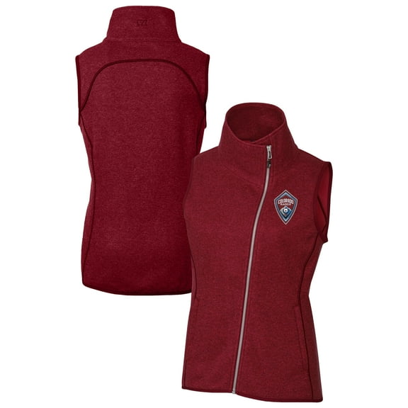 Women's Cutter & Buck Heather Red Colorado Rapids Mainsail Sweater-Knit Full-Zip Asymmetrical Vest