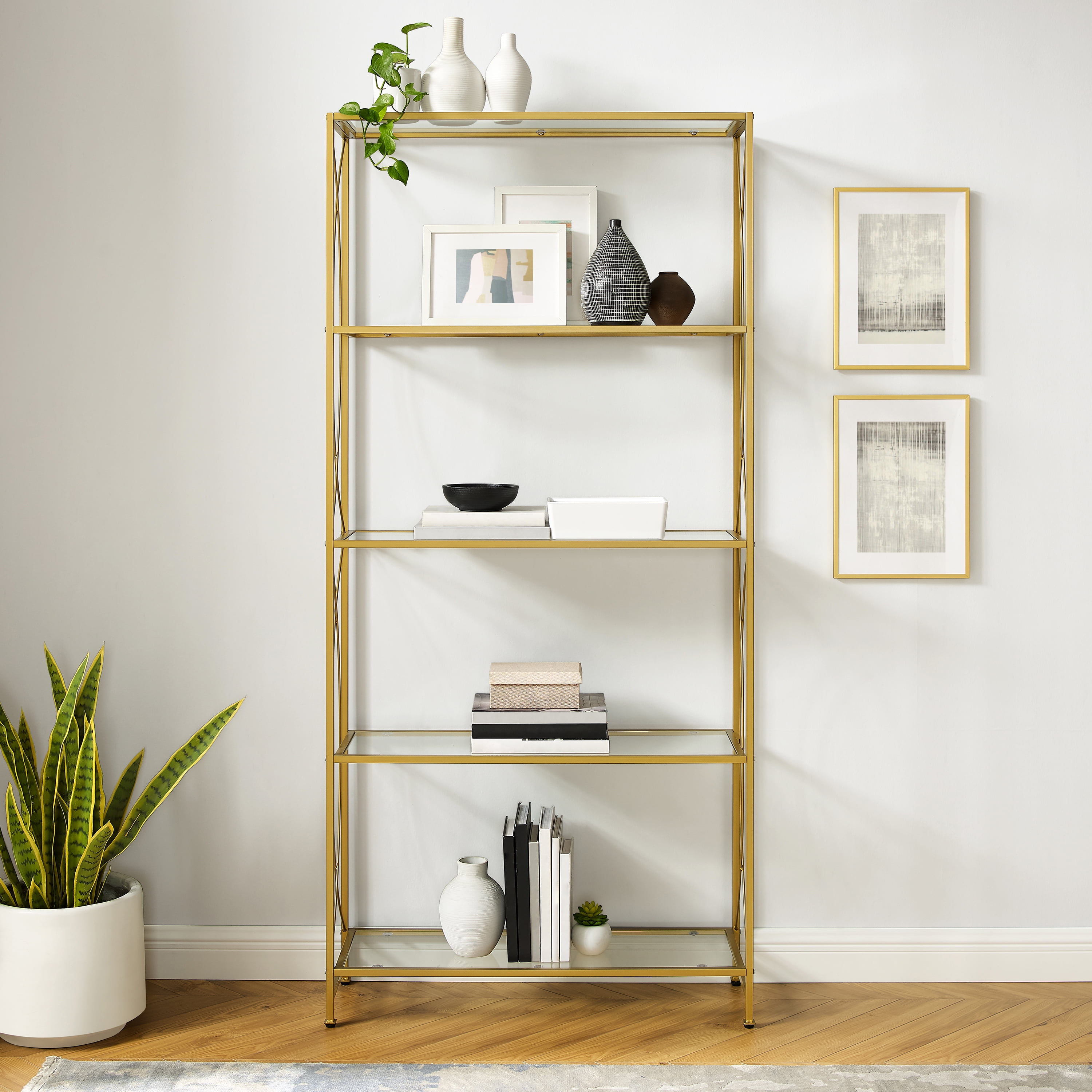 Crosley Furniture Helena Bookshelf with Glass Shelves, Bookcase Storage