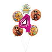 Coco Party Supplies 4th Birthday Fiesta Balloon Bouquet Decorations - Pink Number 4