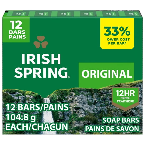 Irish Spring Bar Soap for Men, 12 HR Fresh Deodorant Soap, Original Scent, 3.7 oz Soap Bar (12 Pack)