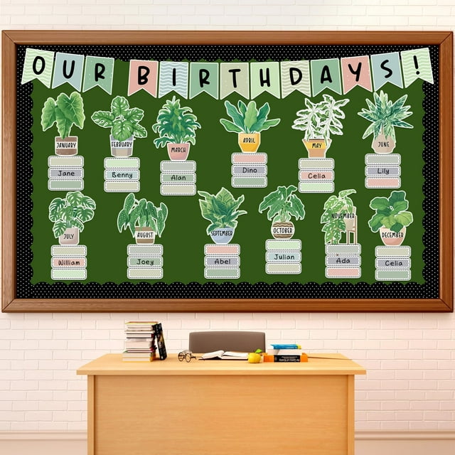 Set de decoración para tablones de anuncios con plantas bohemio de feliz cumpleaños