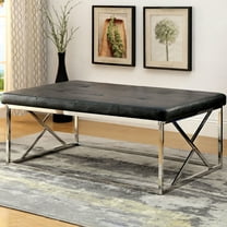 Nara Tufted Faux Leather Bench, Black and Chrome