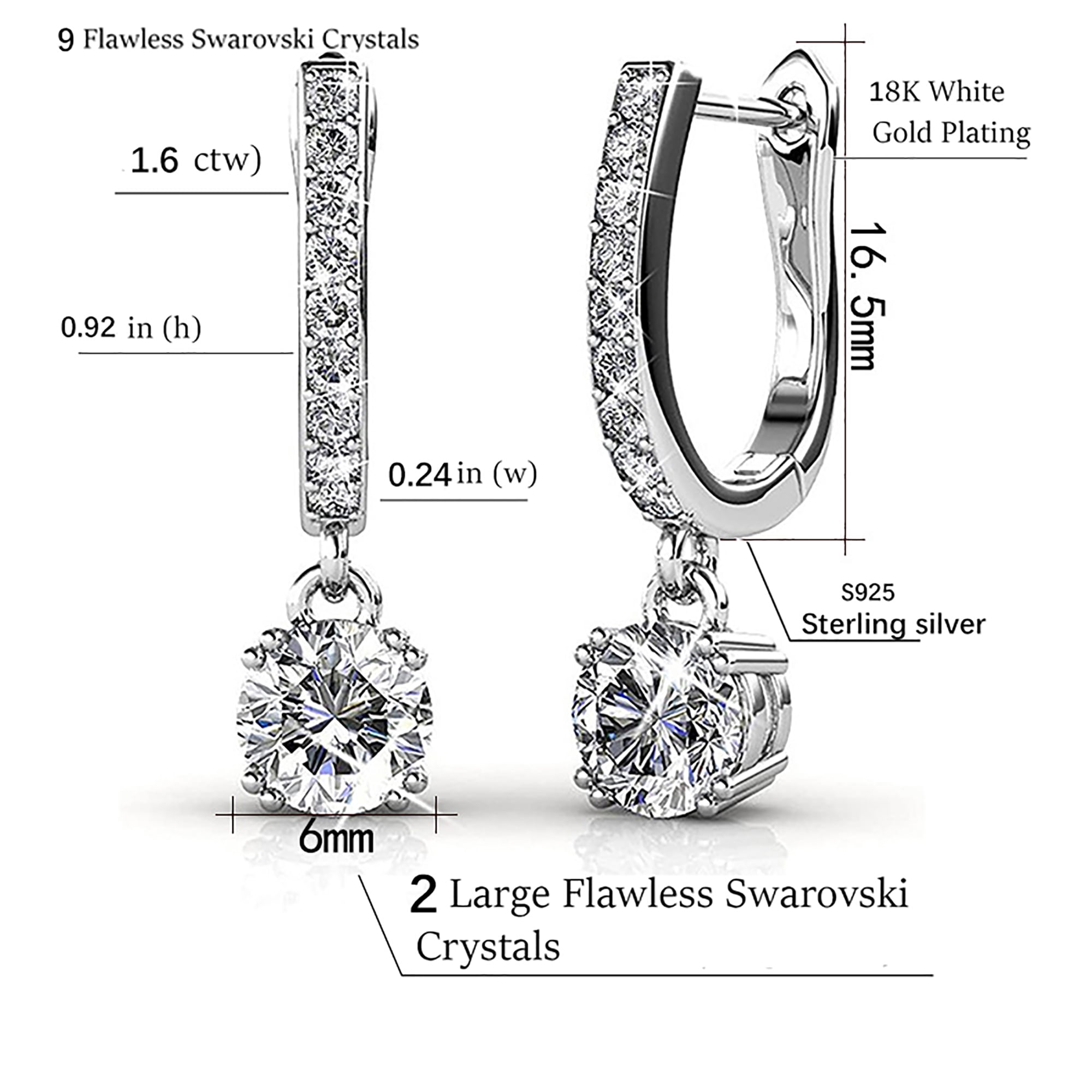 18k White Gold Plated Drop Dangle Crystal Earrings S925 Sterling silver Diamond Pendant Earrings with Swarovski Crystals | Gold Jewelry for Women, Gift for Bridal Earrings