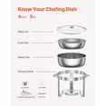 thumbnail image 6 of VEVOR Chafing Dish Buffet Set, 5 Qt 4 Pack, Stainless Steel Chafer with 4 Full Size Pan, Round Catering Warmer Server with Glass Lid Water Pan Folding Stand Fuel Holder, for Wedding Party Banquet, 6 of 9