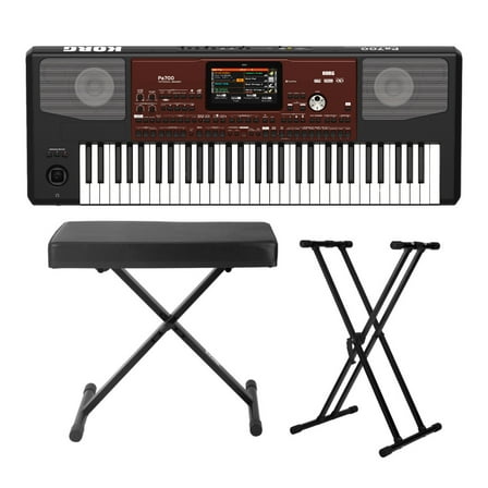 Korg PA700 61-Key Arranger Keyboard with FocusProAudio Adjustable Double X Keyboard Stand and Double X Stand Bundle