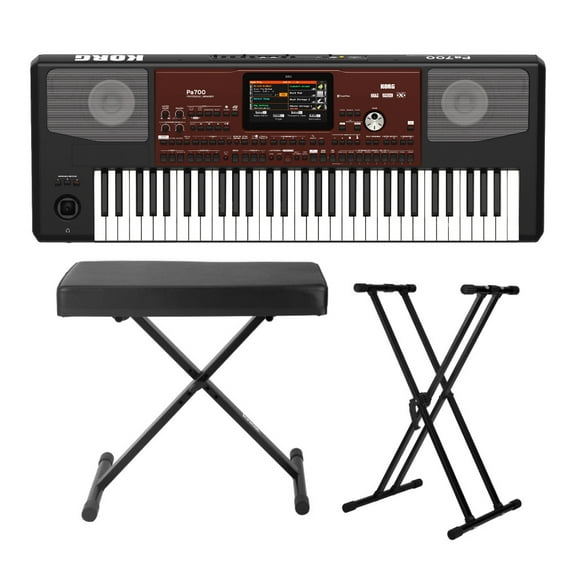 Korg PA700 61-Key Arranger Keyboard with FocusProAudio Adjustable Double X Keyboard Stand and Double X Stand Bundle