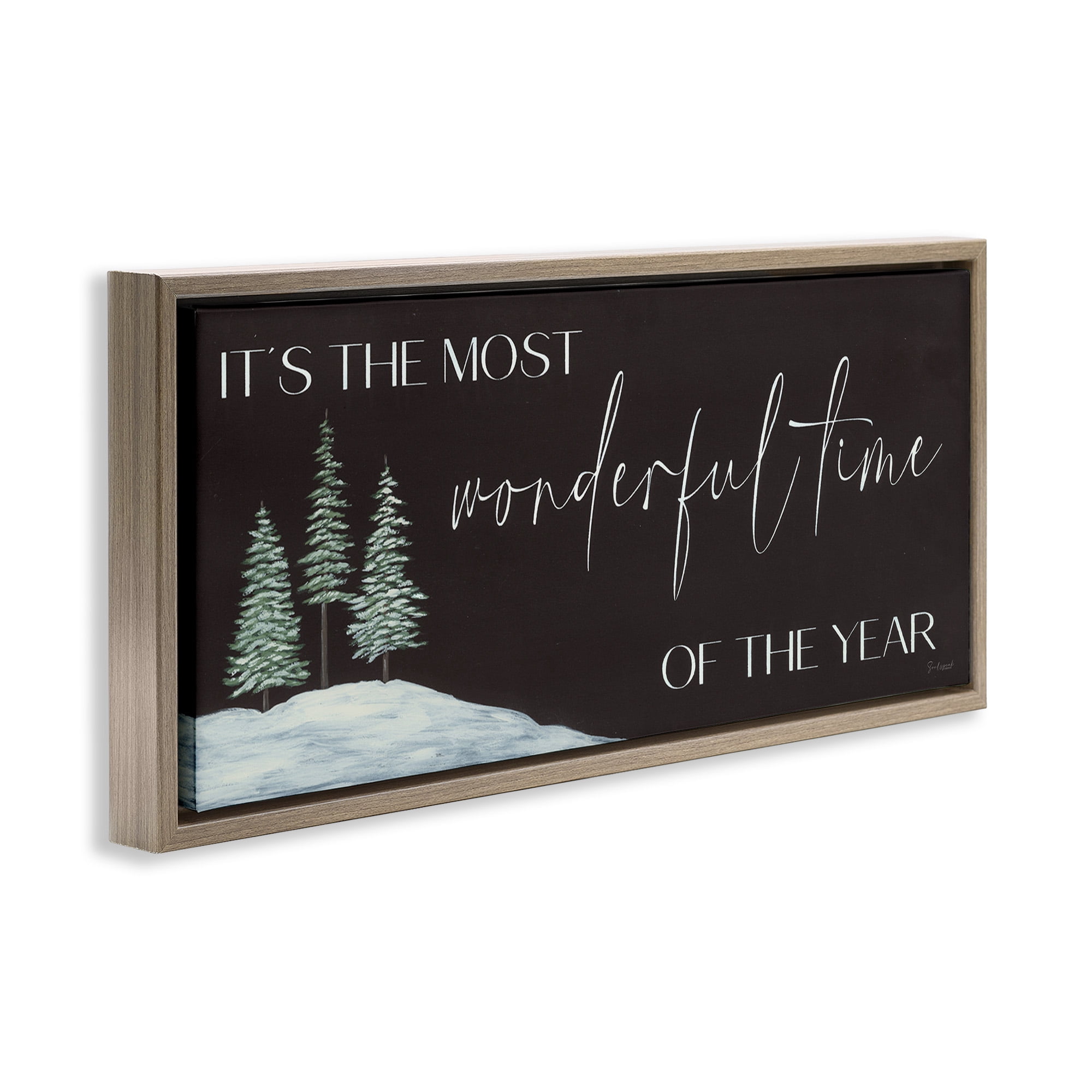 Stupell Industries Most Wonderful Time Holiday Phrase Inspirational Painting Brown Floater Framed Canvas Art Print Wall Art, 25 x 11