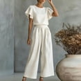 thumbnail image 5 of PRINxy Women's 2 Piece Solid Ruffle Lounge Set Crew Neck Short Sleeve Ruffle Trim Top and High Waist Wide Leg Pants Elegant Daily Wear White XL, 5 of 6